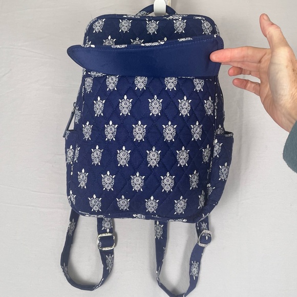 Vera Bradley Sea Turtle Medium Backpack Blue White Quilted 12x9 Nautical Preppy - Picture 7 of 12